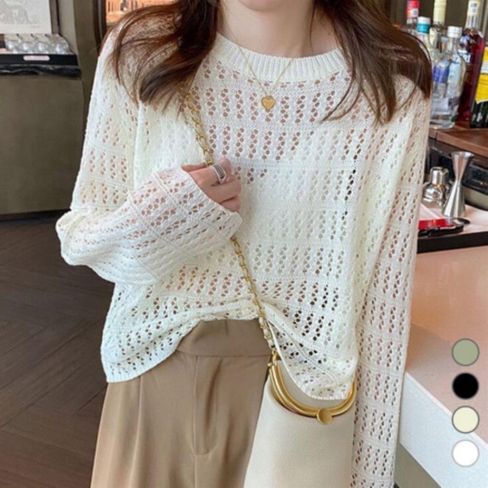 New Arrivals Open Run Women Loose Fit Long Sleeve Knit Mesh Design Dailywear