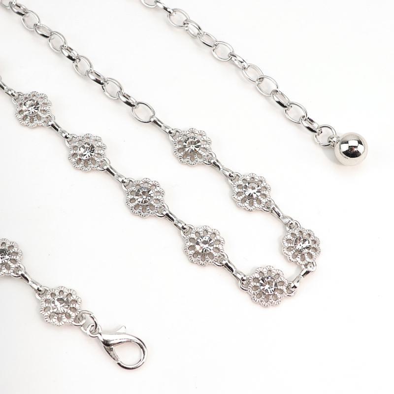 Adjustable Metal Pearl Waist Chain Flower Pattern Geometric Hollow Belly Chain for Women Casual Outfit Party Gift
