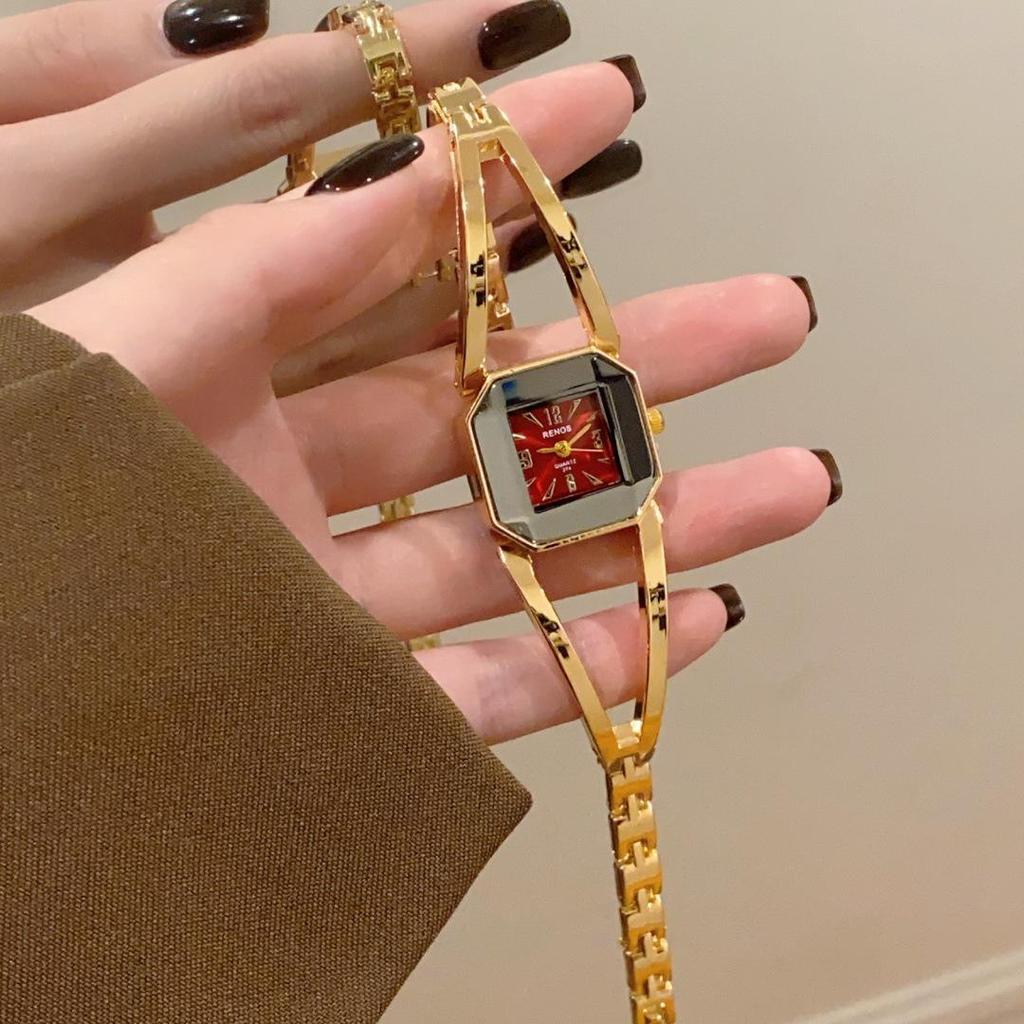 Retro Gold Square Dial Bracelet Watch - Classic European & American Style Women's Bangle