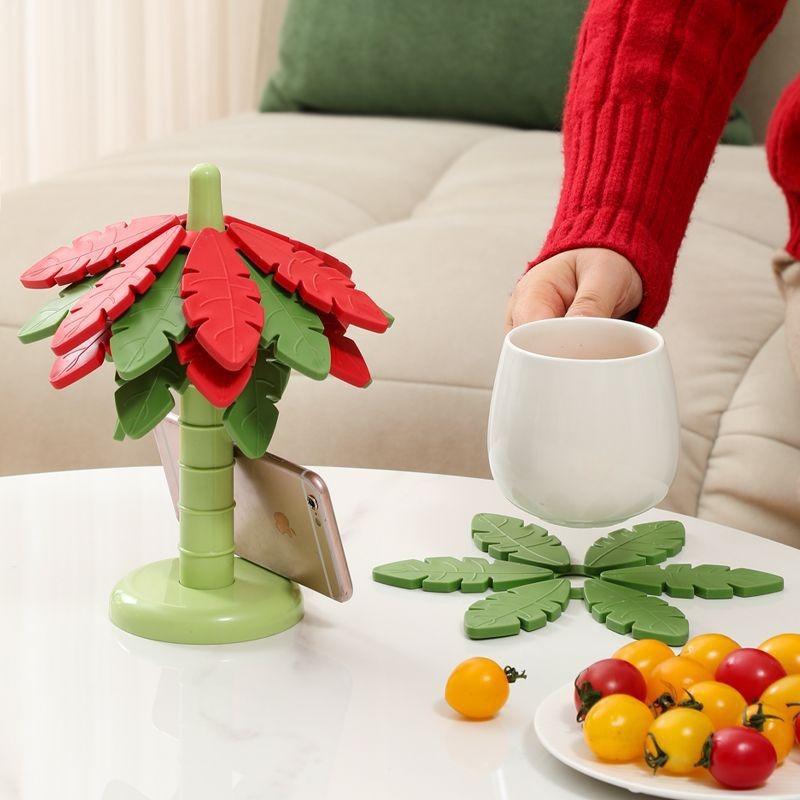 Creative Tree Coasters  for Hot Dishes Heat-Resistant Tree Shape Trivet Set Silicone Mats For Dining Counter Dish Cookware Table