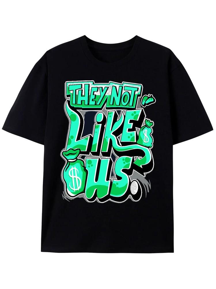

Dunkare Black Green Glow 3s T-Shirt Graphic Print Tee Shirt, Men s Casual Short L