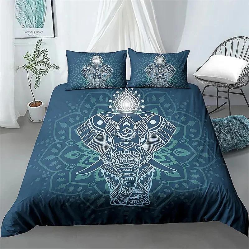 3D Printed Elephant Bedding Set for Boys Adults Teens Ganesha Duvet Cover Set Queen Size Polyester Bohemian Style Luxury