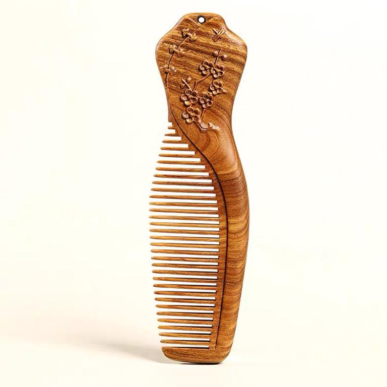 Argentinian Green Sandalwood Cheongsam Hair Comb – Carved Chinese Style Smoothing Comb Gift