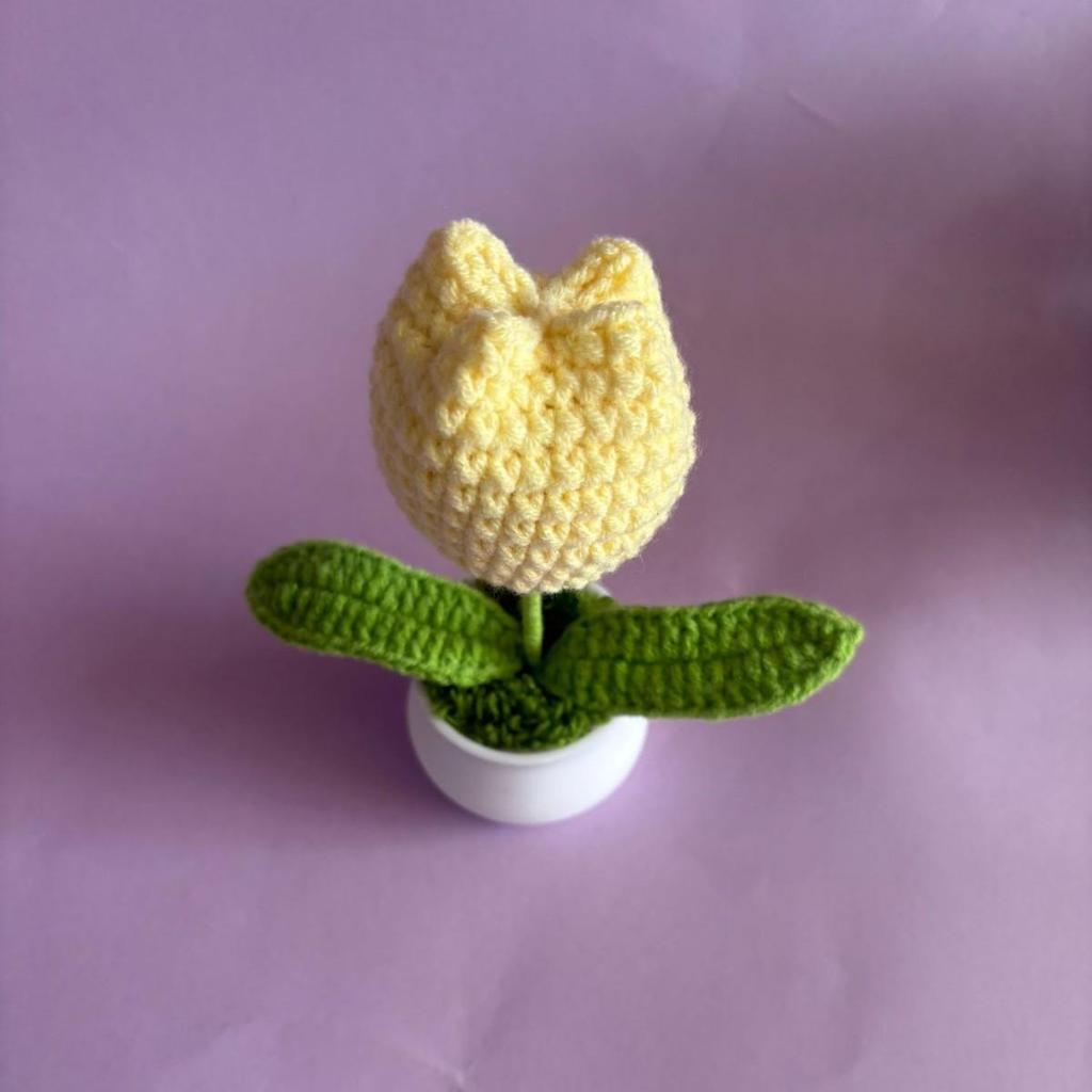 Handmade Crocheted Tulip Potted Plant Ornament - Ideal for Desktops, Cars, and Teacher's Day Gifts