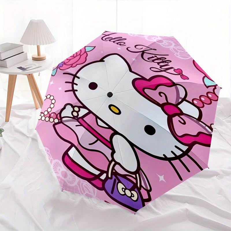 Hello Kitty,Pink Floral Automatic Folding Umbrella-Simple 8-Rib Design, Bright Cartoon Pattern, Durable Iron Frame, Suitable For Travel, Out