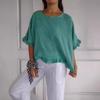 2025 Women's Loose Fit Short Sleeve Cotton Linen Shirt - Solid Color, Round Neck, European & American Style.