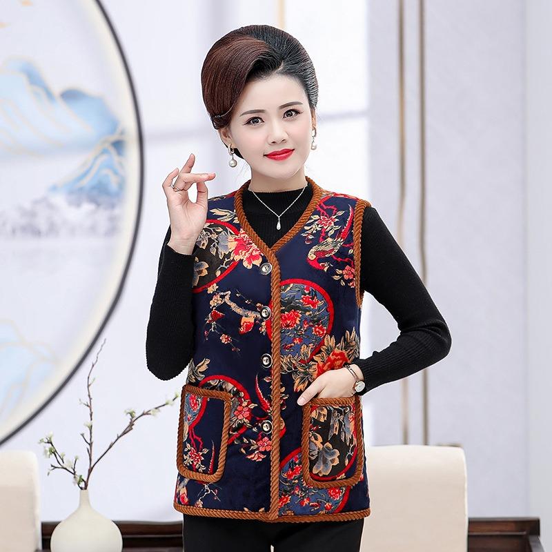 Women's vest autumn and winter velvet thickened vest old lady padded jacket vest
