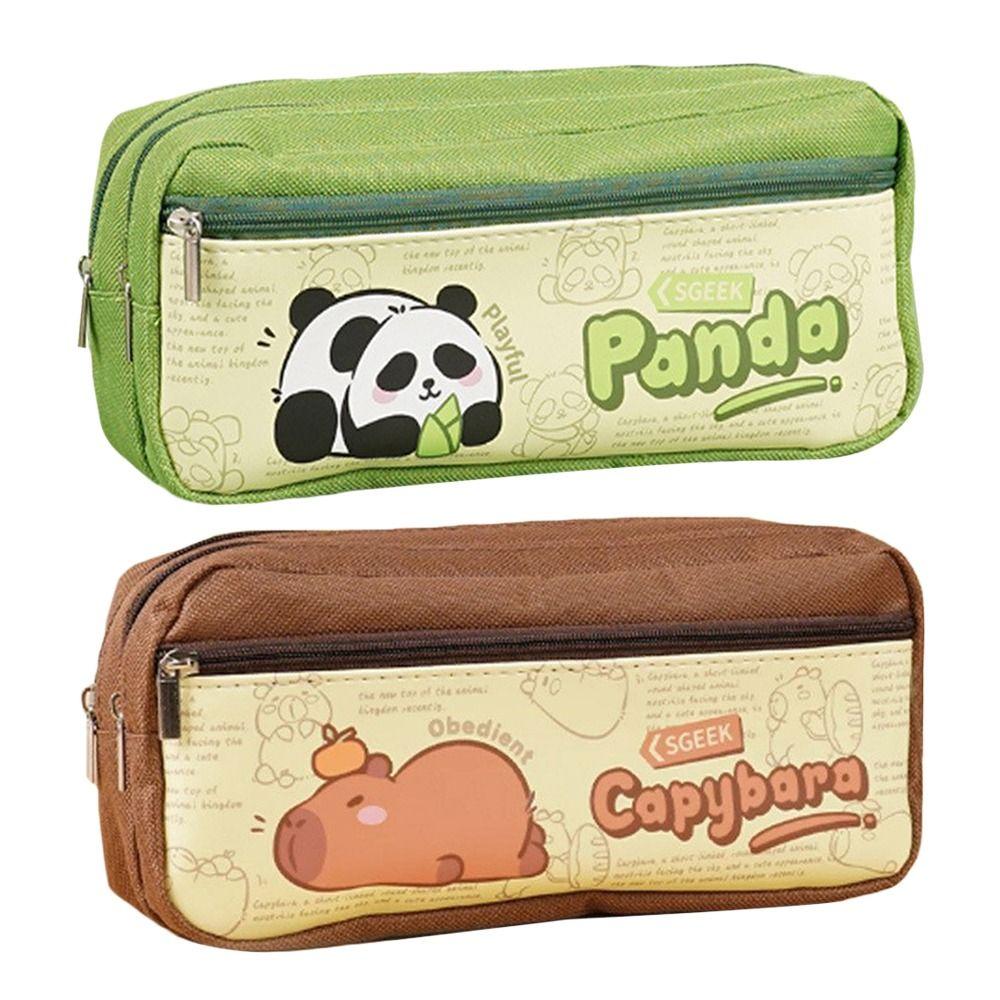 Canvas Pen Bag Panda/Capybara Pencil Case Cute Stationery Organizer  for Students