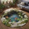 2D Koi Pond Pattern Round Rug Slip-resistant Area Mat for Summer Living Room and Bedroom Realistic Trap Carpet Home Decor