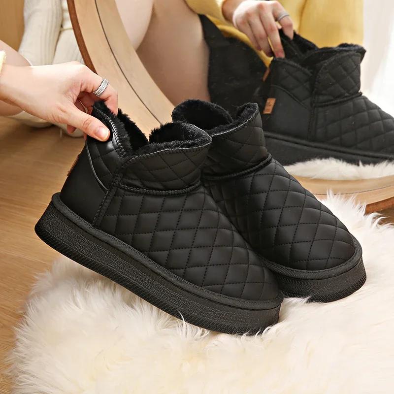 Neue Winter Dick Plüsch Warme Schneestiefel Damen Slipper Flache Absätze Baumwollschuhe Frau Rutschfest Wasserdicht Stiefeletten Weiblich