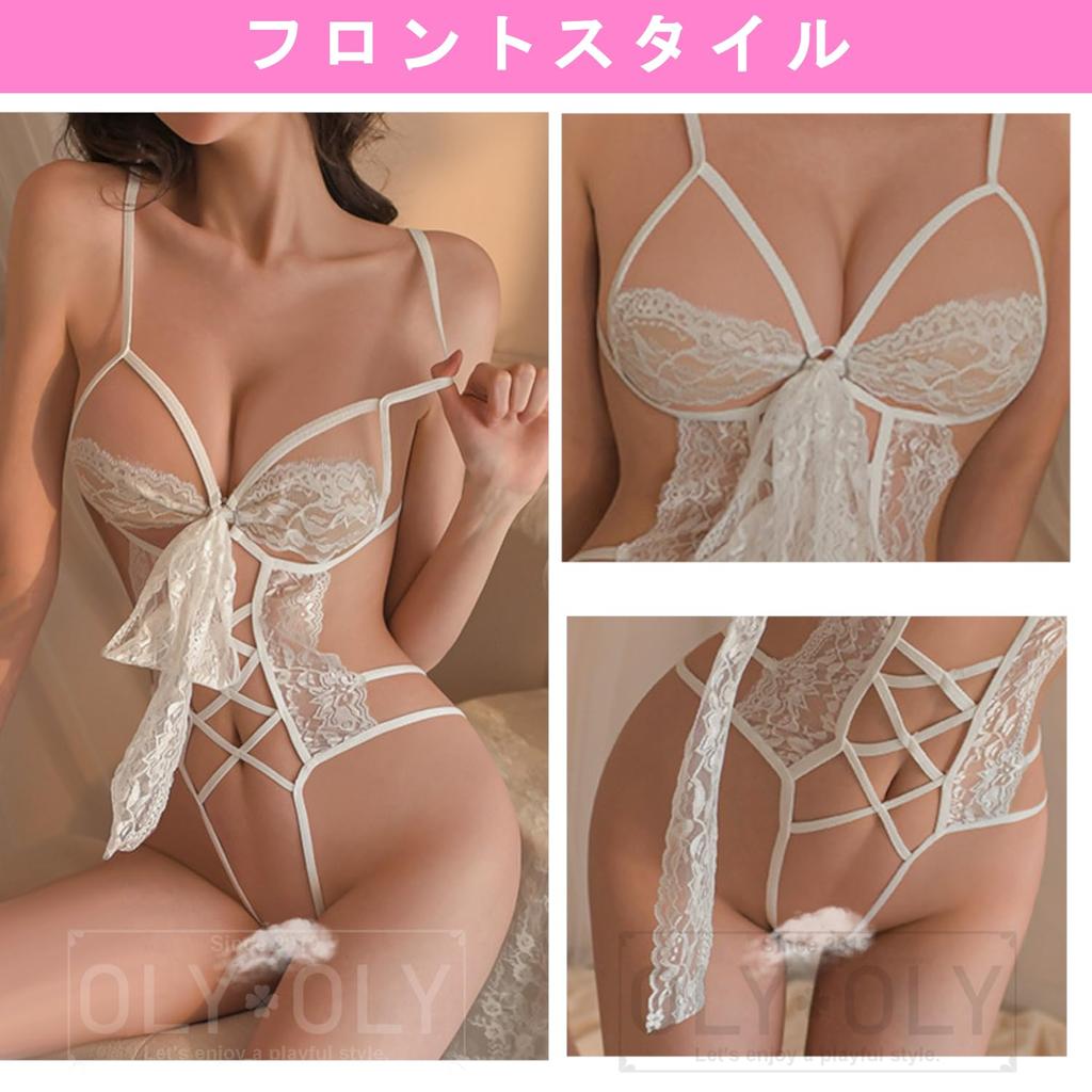 of OLYOLY Extreme Super High Leg Leotard Sexy Cosplay Underwear Lace Brazilian Open Crotch Perforated Babydoll Lingerie 3 Color [Set 3] O-back