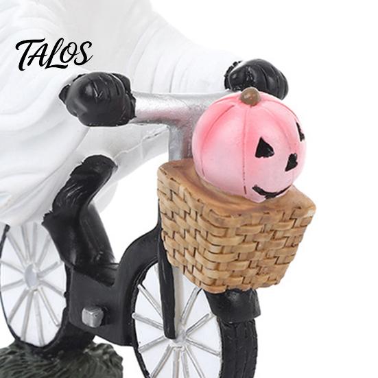 Fun Halloween Collectible Statue Ghost Riding Bicycle Resin Figurine, Spooky Desk Shelf Decor for Creative Party Ornament Home Entryway, Hand-Painted