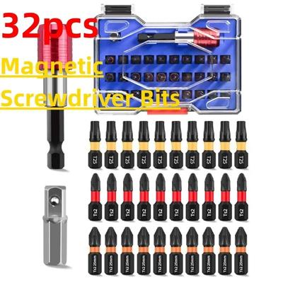 32pcs Magnetic Screwdriver Bits Set 1/4'' Hex Shank Extension Rod Bit For Home Repairs, Metalworking And Furniture Assembly