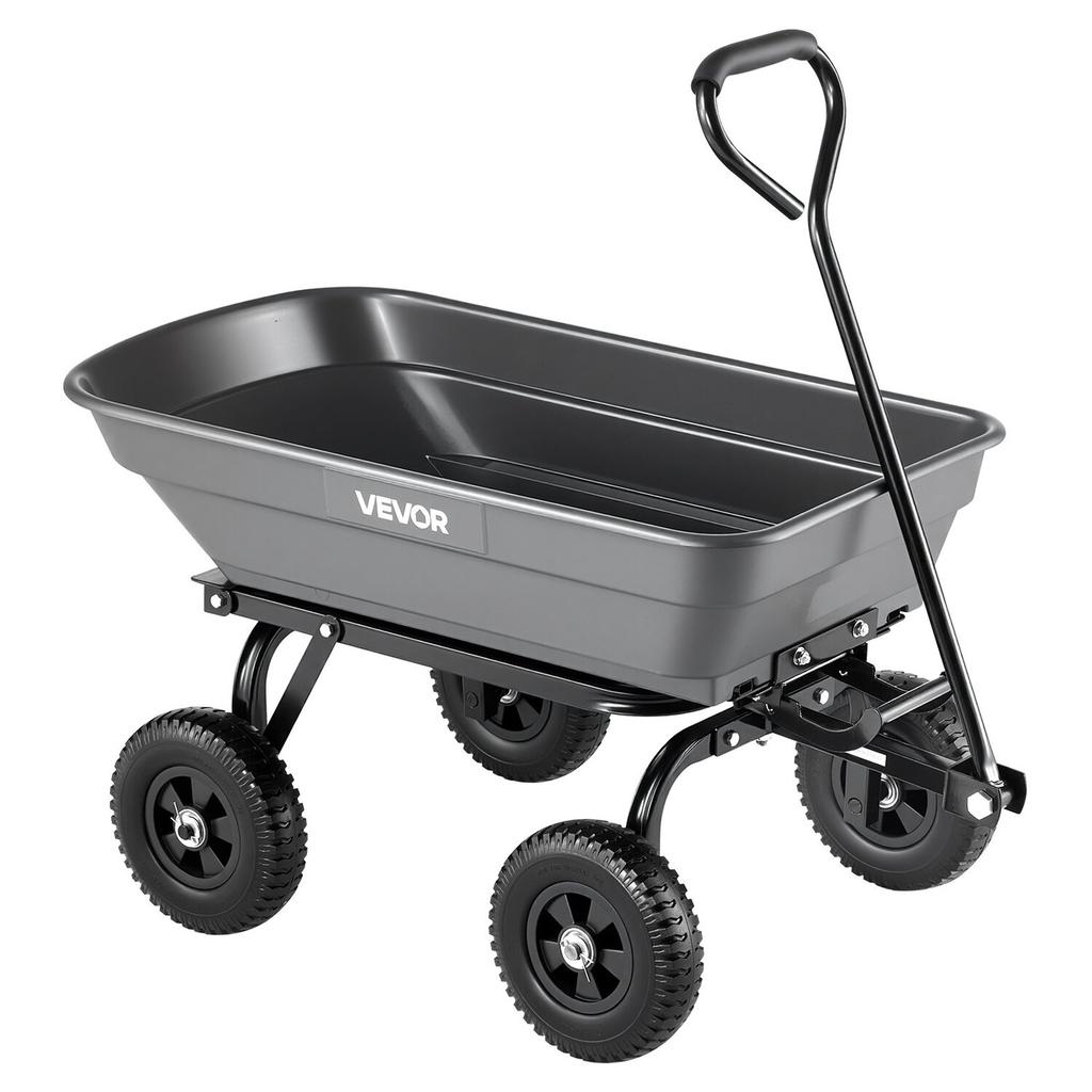 Carro de Volteo para Jardín, Carro de Volteo de Polietileno de 181 kg, Carros de Jardín Volquete con Mecanismo de Volteo Rápido de 90°, Ruedas Giratorias de 180°, Rodamientos Giratorios Flexibles de 270°,