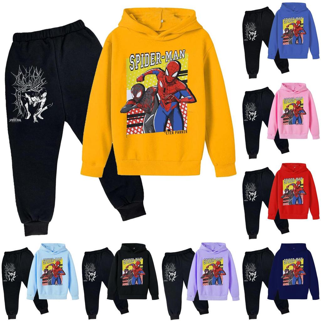 Kids Printed Hoodie and Sweatpants Set Long Sleeve Loose Fit Pullover Outfit for Boys and Girls
