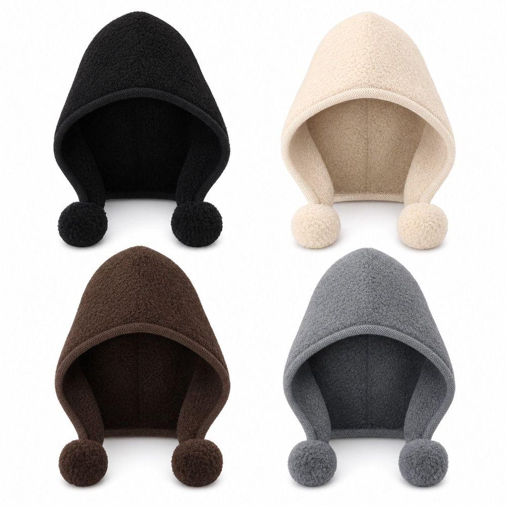 Keep Warm Pom Pom Hat Plush Neck-protection Integrated Cap Warm Ear Protection Cap Daily Outfits
