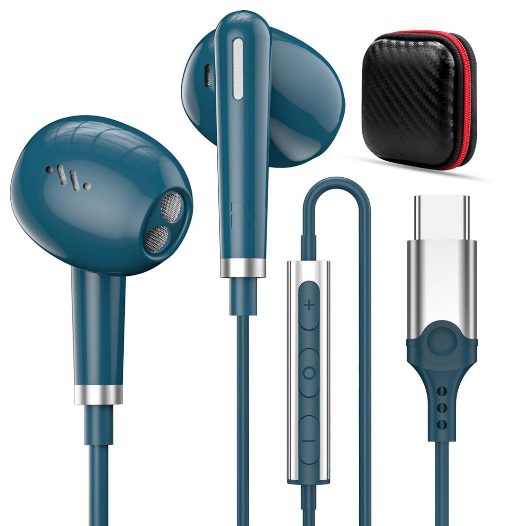 Wired Earphones with Compatible with iPhone 16 Pro Max iPhone Google and Android Supports Volume HIFI Sound Ideal for Online and Cute Storage Case