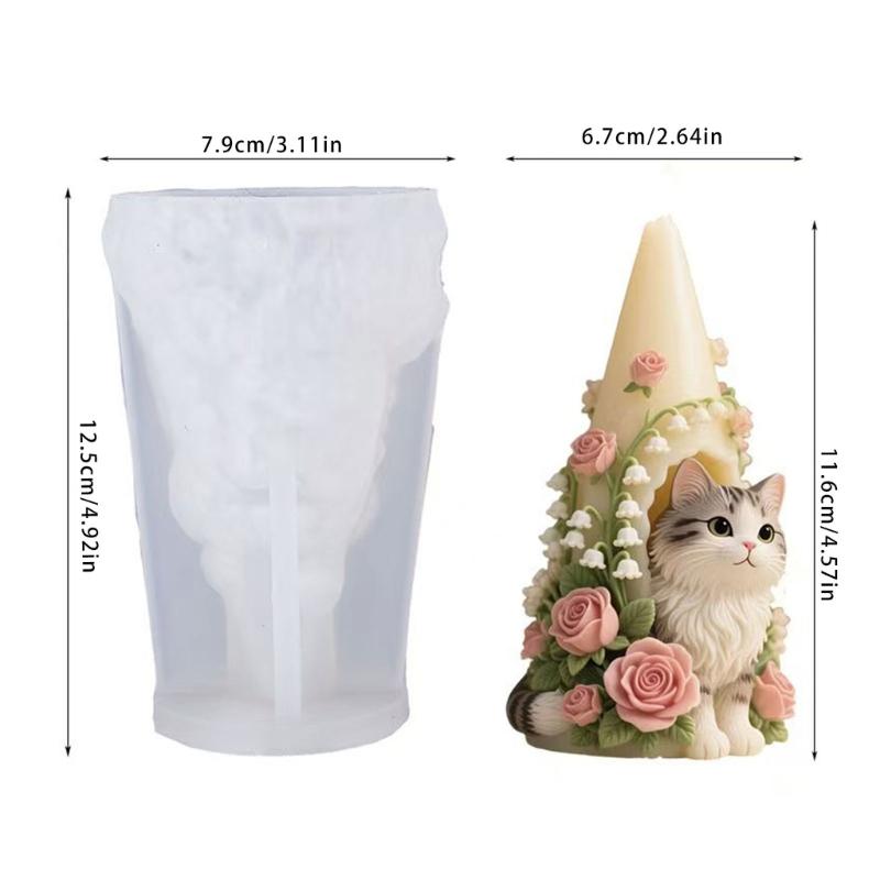 Food Grade Silicone Candle Mould in Realistic Cats and Flower House Designs Easy Demoulding