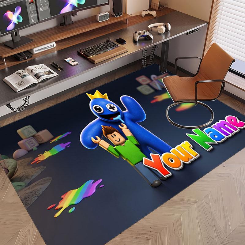 Custom Name Text Crystal Velvet Rug,Rainbow Friends Soft Plush Decorative Non Slip Floor Carpet