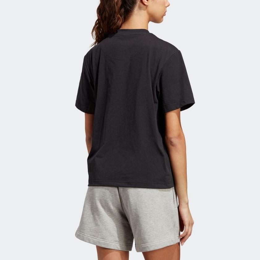 Adidas Solid Color Logo Loose Round Neck Short Sleeve T-Shirt Women Tops Black HR9170