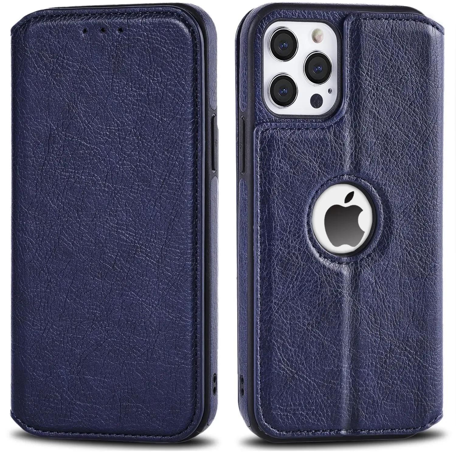

Шкіряний Чохол Для iPhone 16 15 14 13 12 11 Pro Max XS XR Чохол-Гаманець [RFID Блокування] Тонкий Магнітний Фліп-Чохол з Тримачем для Карт For iPhone 11 Pro синій