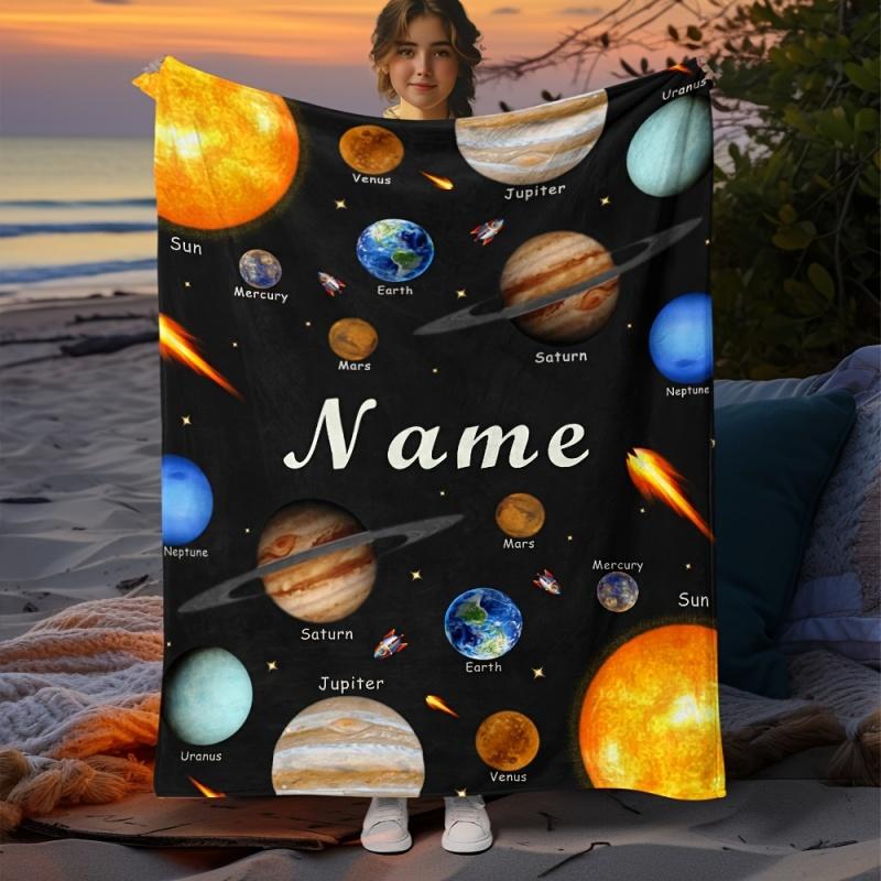 Newest Blanket Solar System Planet Print Flannel Blanket Space Theme Kids Soft Warm Throw Blanket