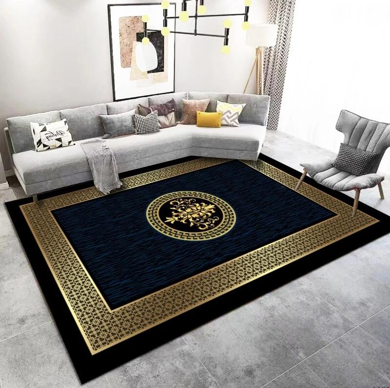 Luxury Living Room Carpet Decoration Home Golden Carpets Large Size Sofa Area Rug Hotel Hall Floor Mat Soft Anti-slip Washable