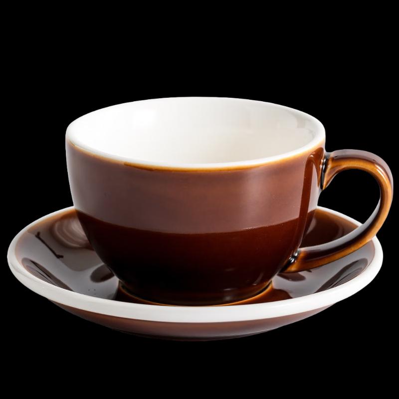 Retro Japansk Ugnslackerad Kaffekopp & Teckopp med Fat