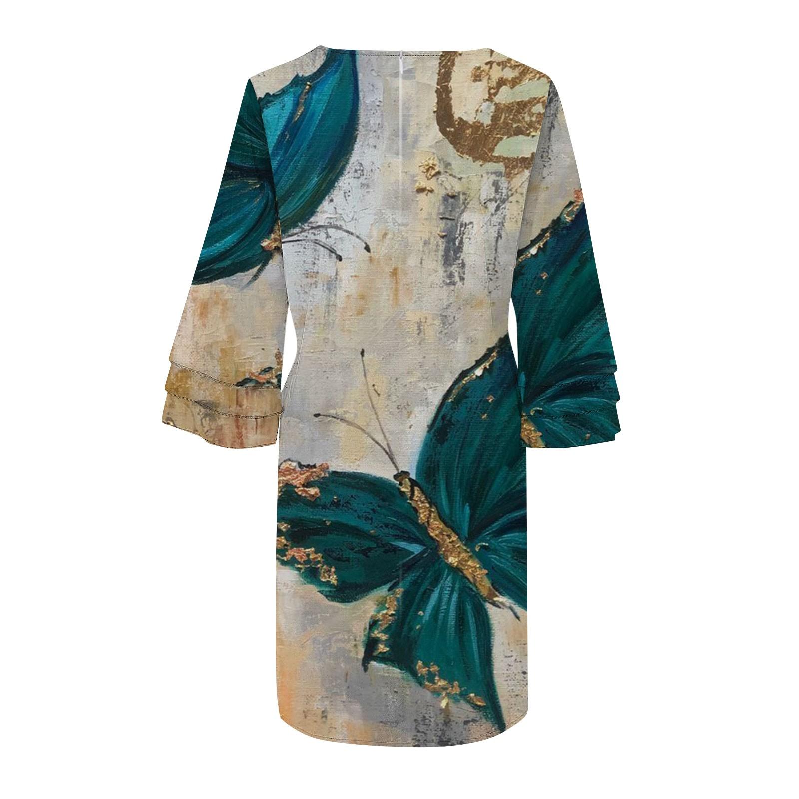 Женское модное темпераментное элегантное мини-платье с v-образным вырезом и рукавами 3/4 — фото 4