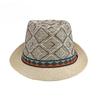 British Retro Straw Fedora Hat for Men Women Summer Sun Protection Jazz Hat Geometric Woven Beach Cap Fashion Ethnic Trilby Hat