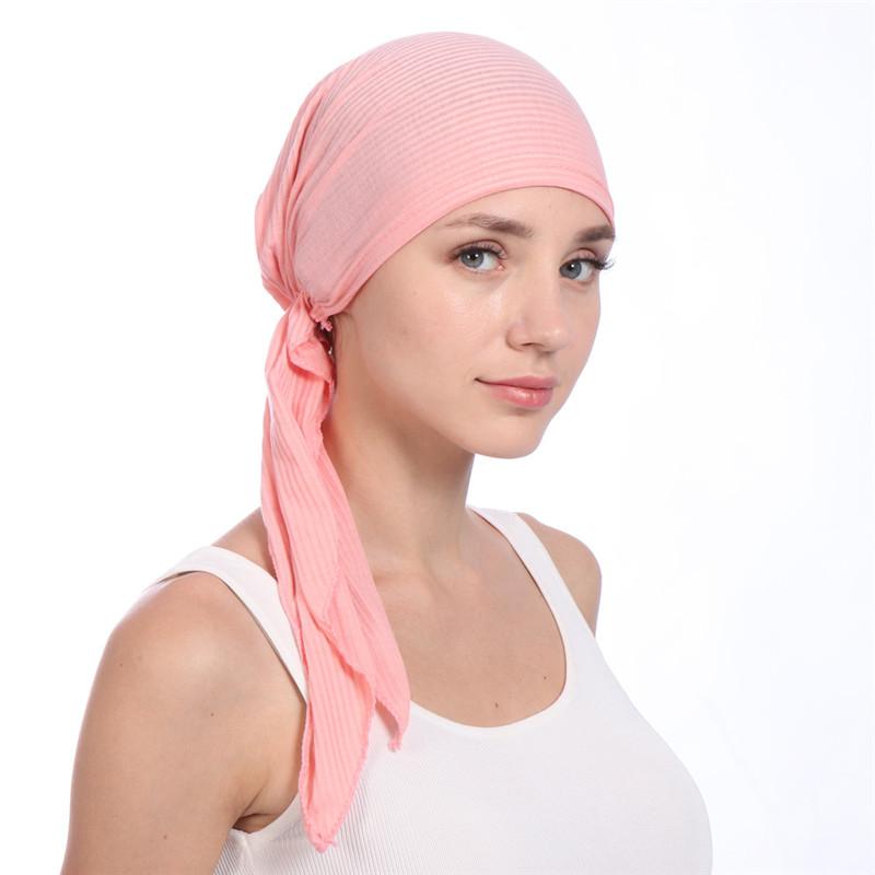 New Elastic Cotton Solid Color Wrap Head Scarf Hats Muslim Turban Bonnet for Women Inner Hijab Hat Fashion Female Turbantes Caps