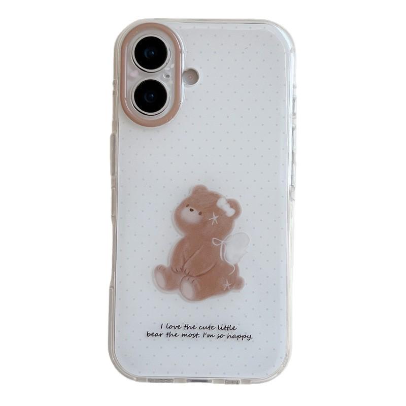 Minimalist Polka Dot Bear Charm Case for iPhone 17/16 Pro Max/15 Pro