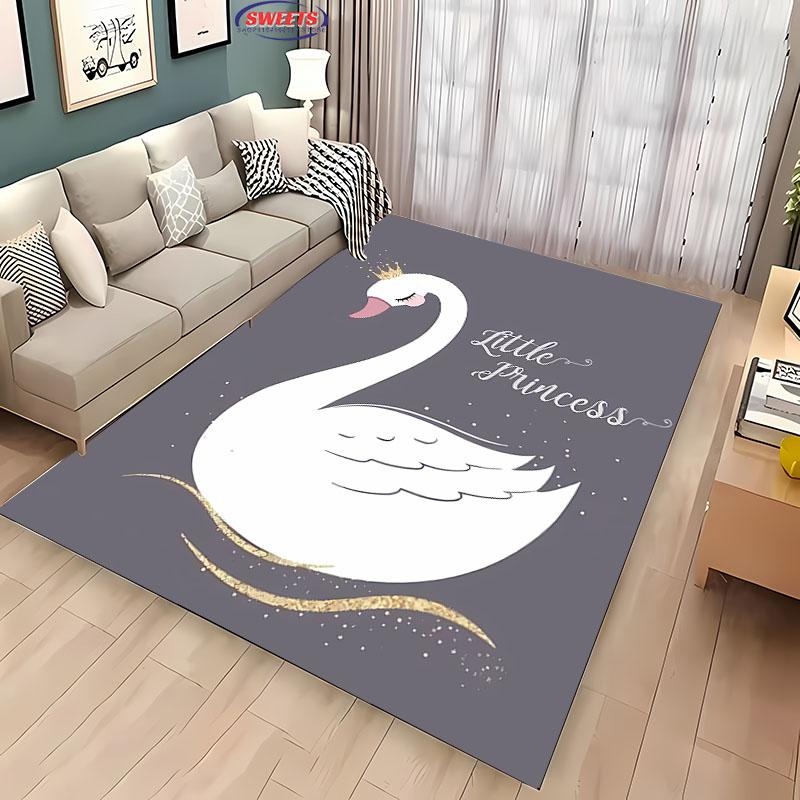 3D Printing Cute Swan Large Area Carpet for Living Room Cartoon Children's Bedroom Sofa Doormat Kitchen Floor Rug Anti-slip Mat