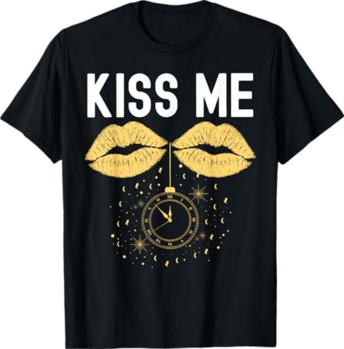 Funny Blow Me Kiss Me Happy New Year Couple Matching T-Shirt V2