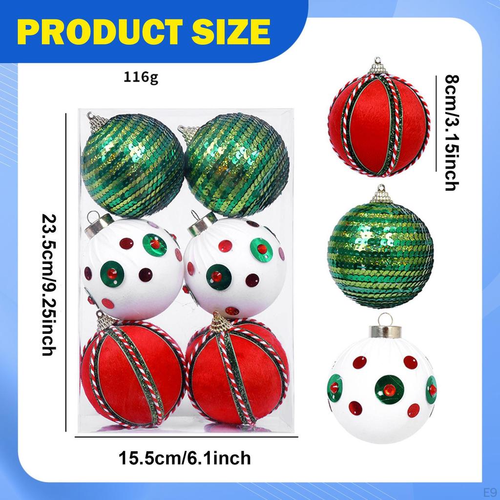 6 Pieces Christmas Ball Ornaments Party Supply Xmas Tree Decorations for Indoor