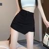 Women's Irregular Black Midi Skirt - High Waist, Drawstring A-line Design, Summer Bodycon Fit
