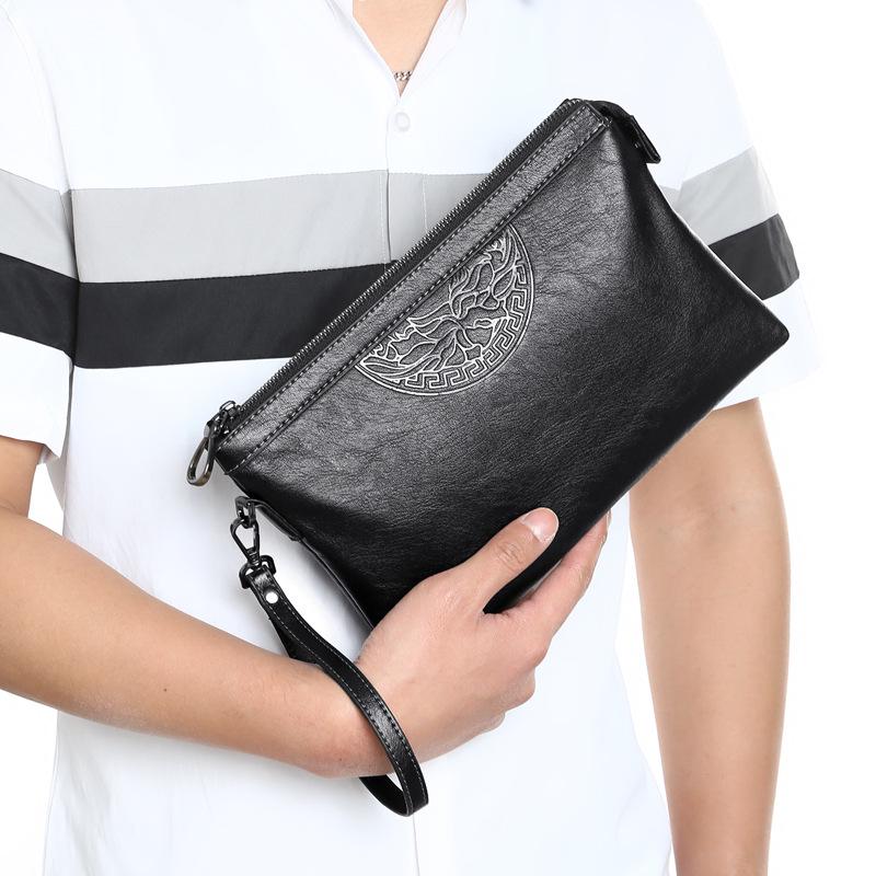 Men's Cross-Border Fashion Zipper Clutch: Large Capacity, Textured Handbag for Business & Portability.