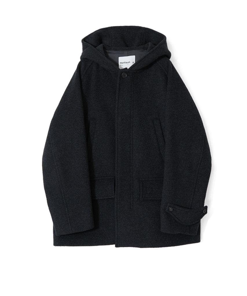 HORLISUN Longgrove Wool Hood Half Coat Melange Black