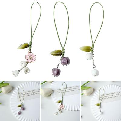 Portachiavi con Laccetto a Fiori Ciondolo Portachiavi per Auto Ornamento da Appendere Tulipano Charms per Telefono per Borsa Pochette Borsa Portafoglio Decorazioni