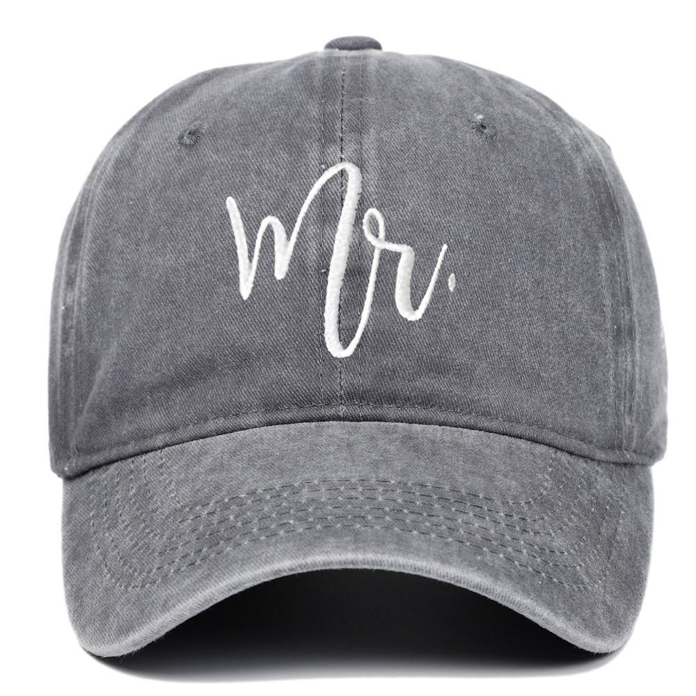 Adjustable Mr Mrs Embroidery Caps Vintage Baseball Cap Fashion Outdoor Sunscreen Hats Grey MR