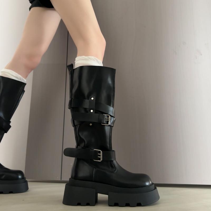 Thick-soled high boots children's 2025 new autumn and winter retro but knee belt buckle long boots slim knight boots