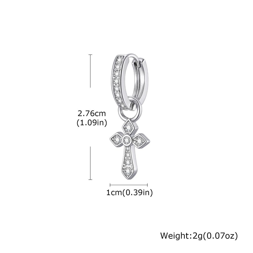 Vnox Cross Pendant Hoop Earrings for Men Boys, 27.6mm Silver Color Copper Zircon Punk Jewelry, Gothic Style Birthday Party Gifts