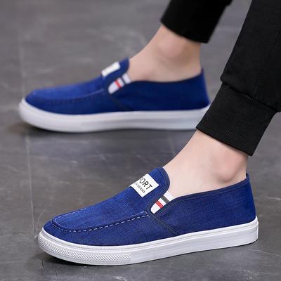 Trendy Shoes New Men's Denim Canvas Single Shoes One-pedal Boys' Student Shoes Casual and Comfortable Old Beijing Linen Board Shoes