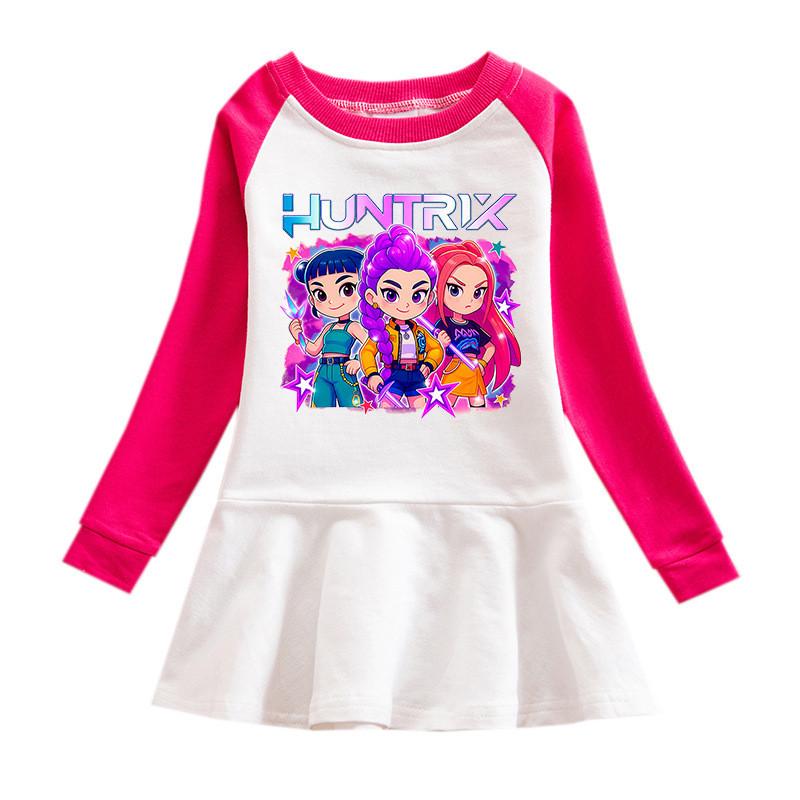 Dziewczęca Sukienka Kpop Rumi Zoey Mira z Nadrukiem Huntrix i Plisowaną Siateczką