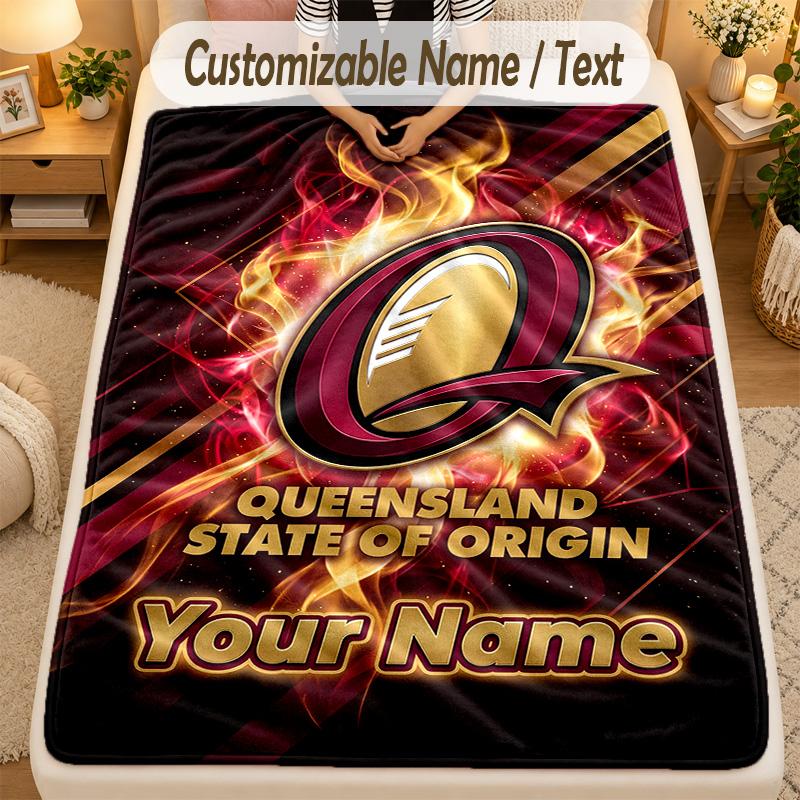Pătură de flanelă Queensland Maroons Nume personalizat Text personalizat Moale Caldă Pătură de aruncat Decor pentru casă Cadou