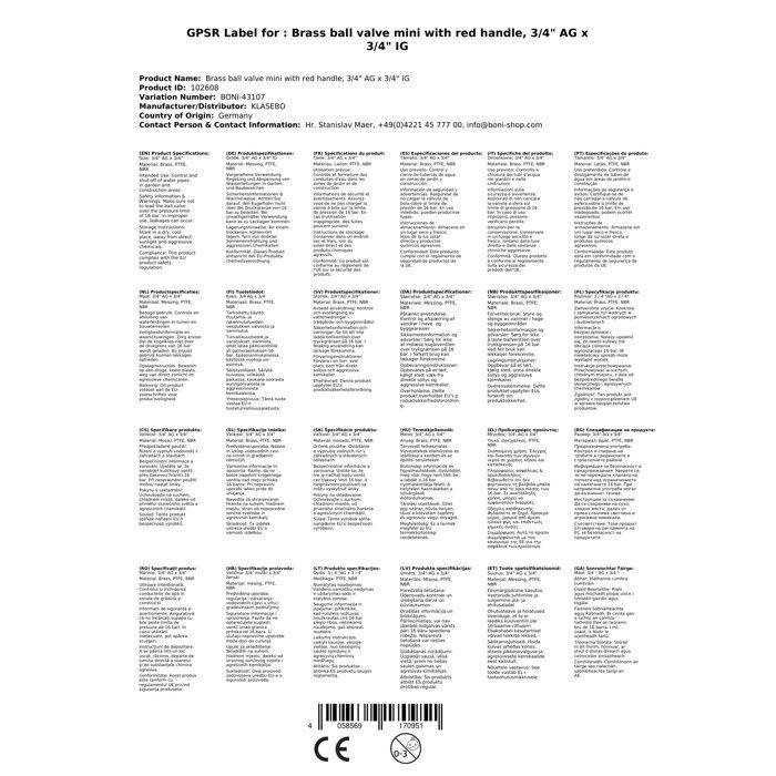 Robinet à Boisseau Sphérique Mini Laiton 3/4 Pouce