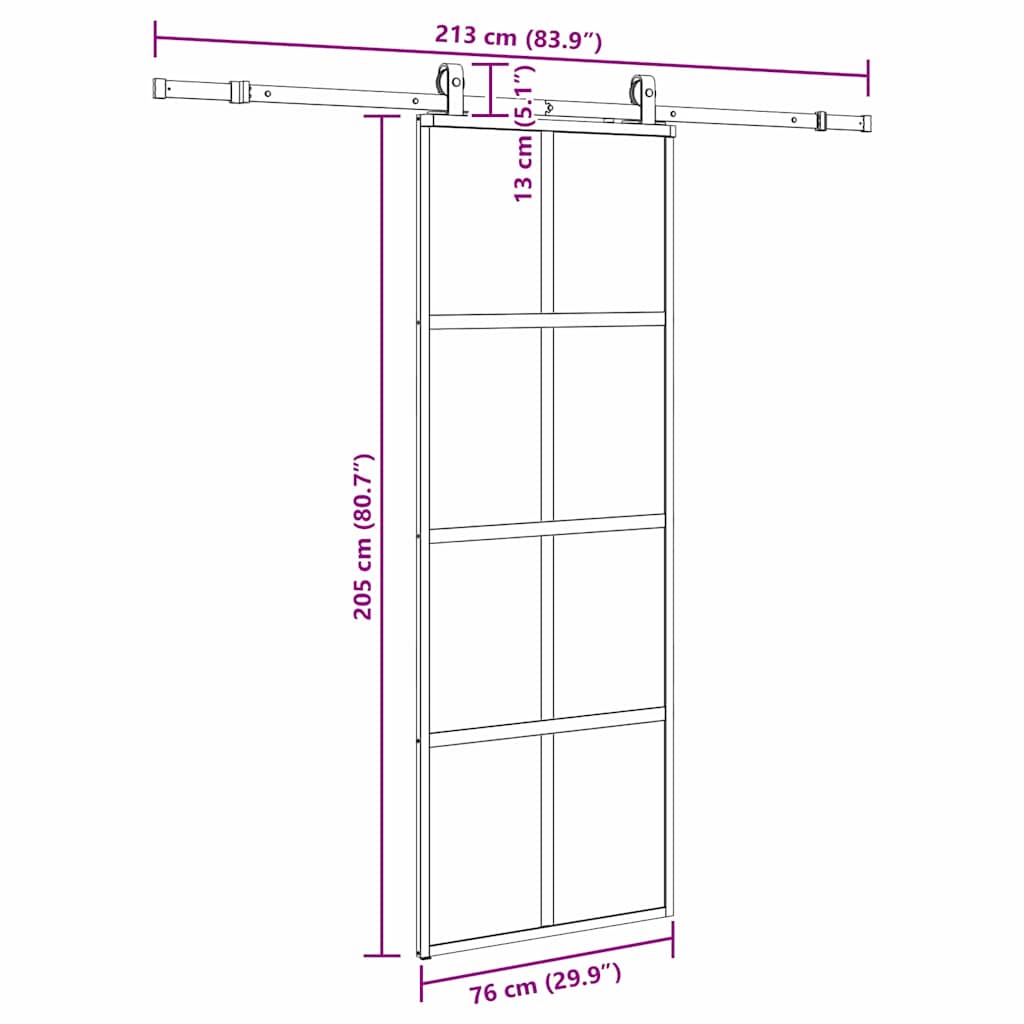 Sliding Door with Fittings Black 76 X 205 Cm Tempered Glass