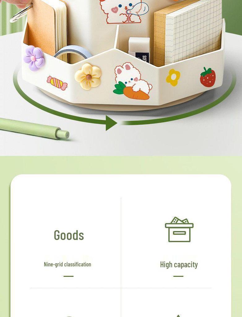 Nine-Grid Rotating Pen Holder, Upgraded Large Capacity, High-End Desktop Organizer, Multifunctional Luxury Storage Box