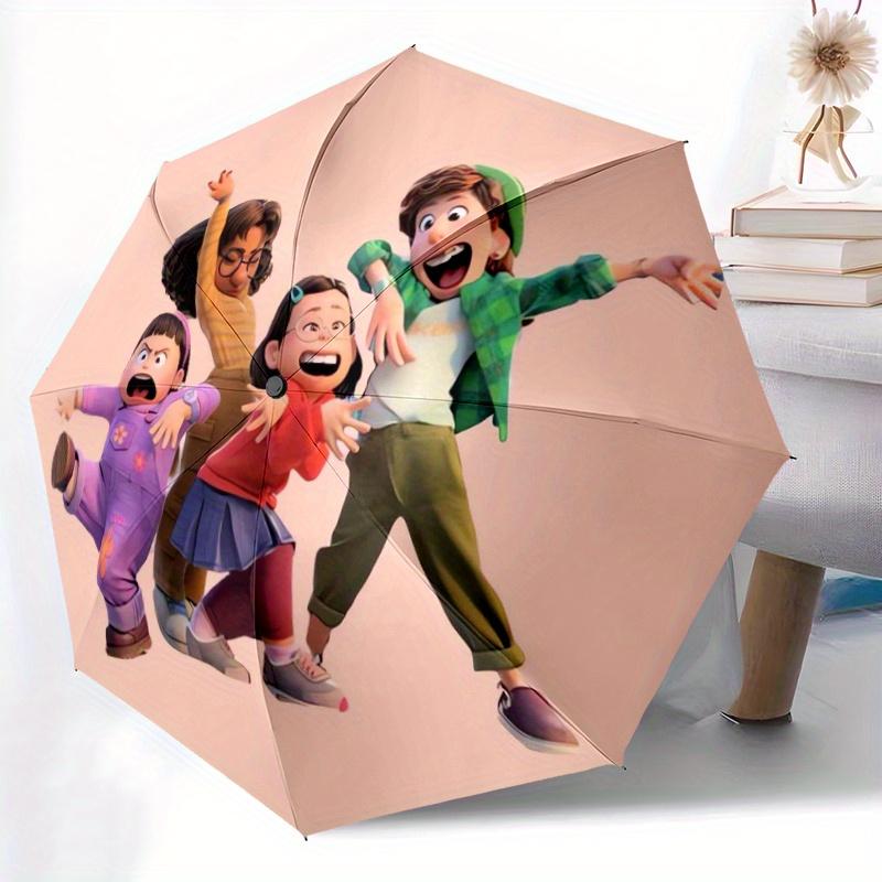 Meilin Mei Lee and Friends Cartoon Umbrella, Portable 3-Fold Compact Umbrella, Suitable for Camping, Hiking and Travel, Ideal Easter Birthda
