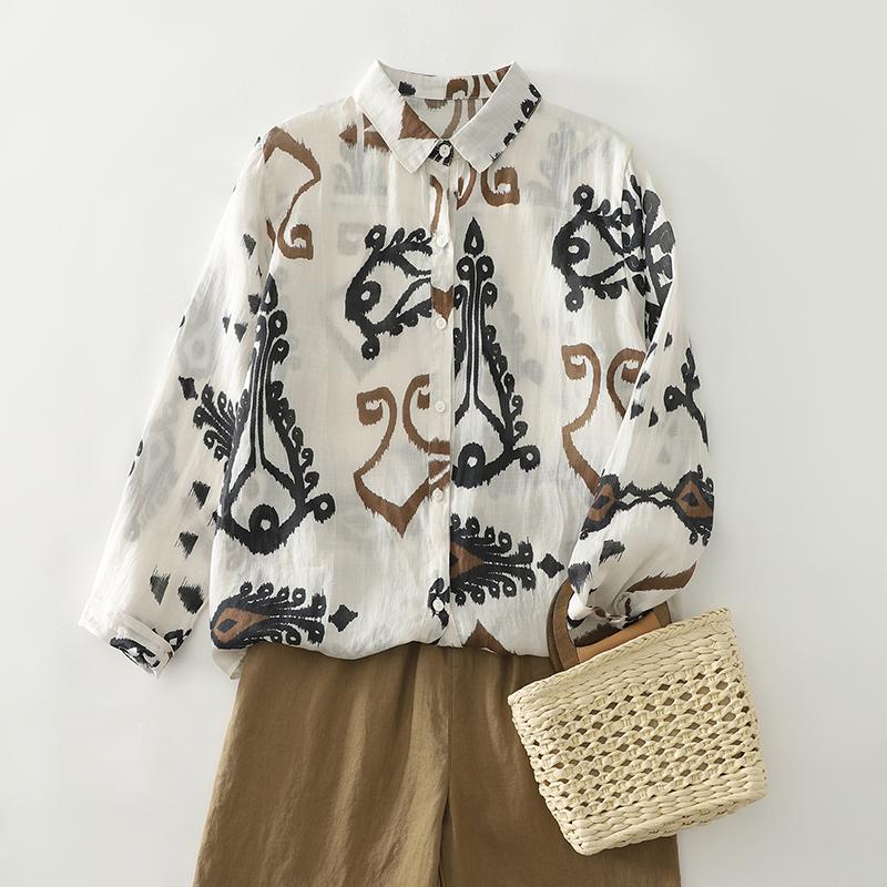 DIMANAF 2025 New Plus Size Women Tops Shirts Tees Solid Casual Loose Blouse Autumn Print Cotton Long Sleeve